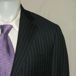 Anthony Giliberto Navy Blue Striped Two Button Bespoke Suit 38L